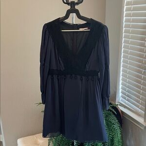 Nanette Lepore Black  Long Sleeve V-Neck Tassel Mini Dress